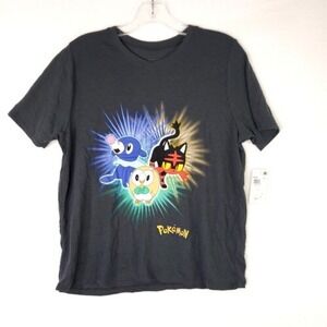 Doe Presents Pokemon Graphic T-Shirt Crew Neck Short Sleeve Top Dark Gray Size L
